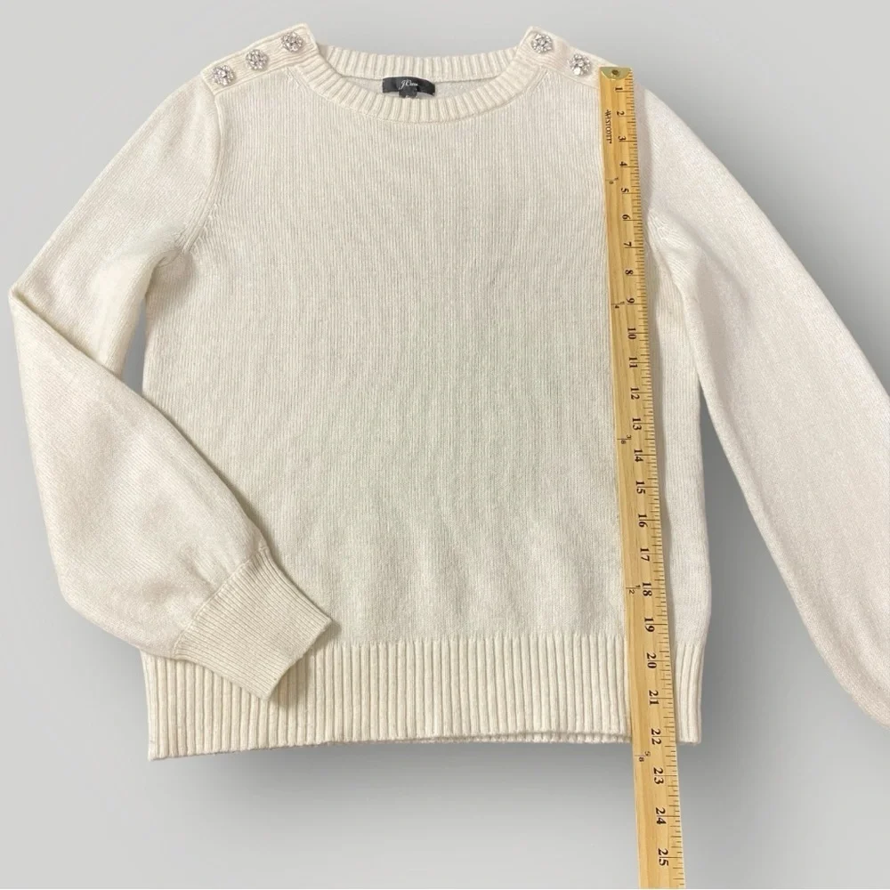 J. Crew‎ Crewneck sweater with jeweled buttons Cream Sz S